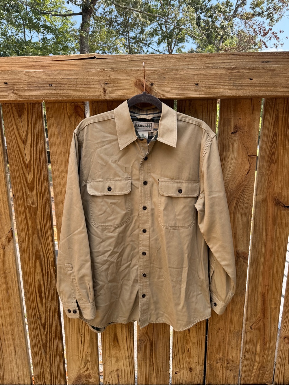 L.L. Bean Men's Khaki Button-Front Flannel Lined Shirt Jacket
